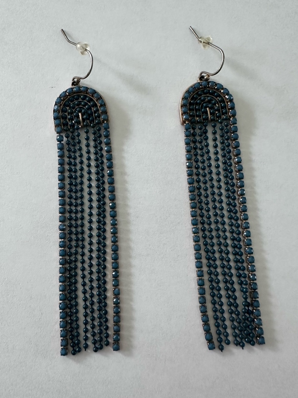 Turquoise Blue Beaded Fringe Tassel Statement Dangle Earrings
